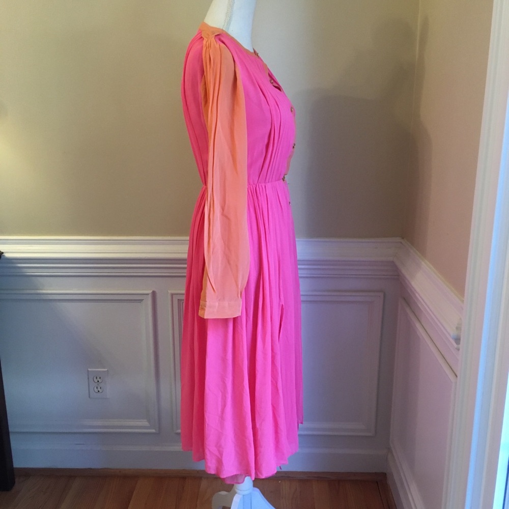 RACHEL ROY Bright Pink Orange Long Sleeve Silk Midi Dress - Picture 13 of 13